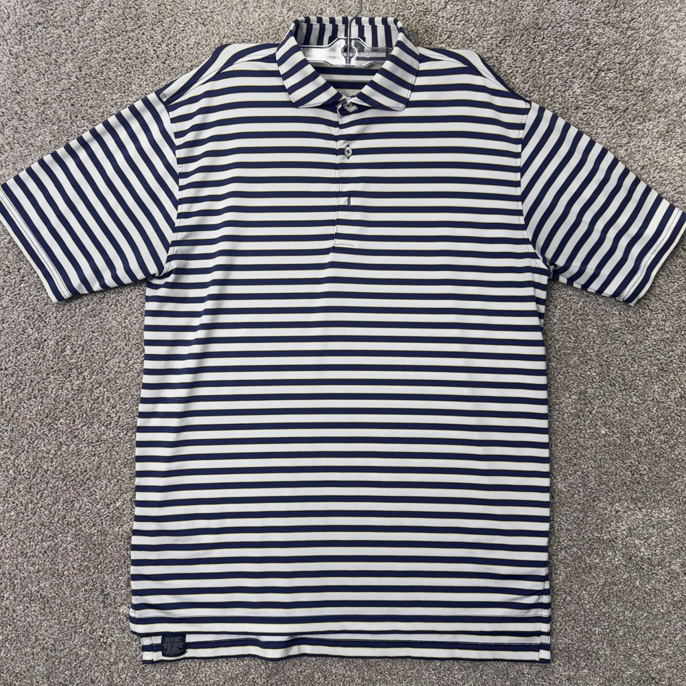 Turtleson Polo Shirt Mens Medium Blue Yellow Striped Performance Stretch Polo